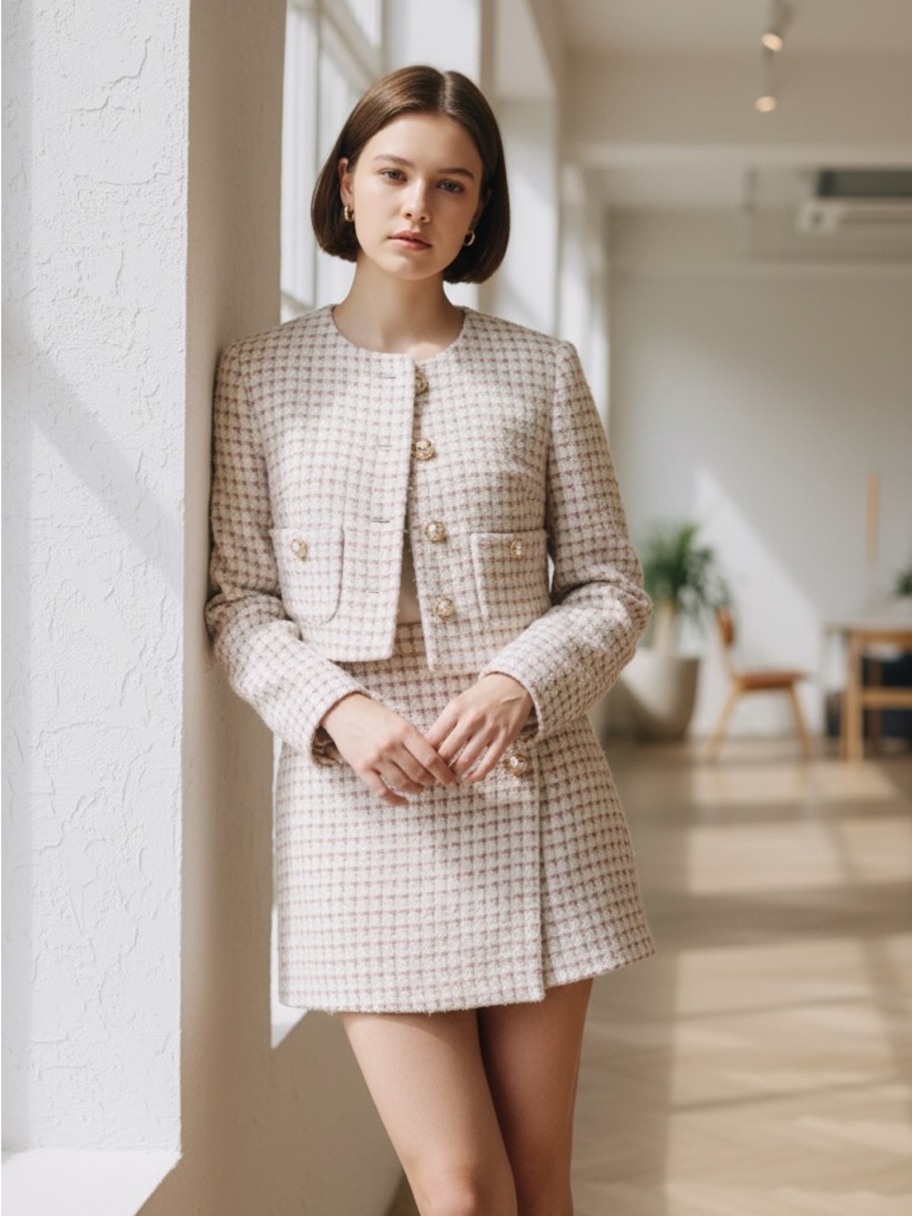 House of Harlow 1960 Cream and Light Pink Tweed Jacket